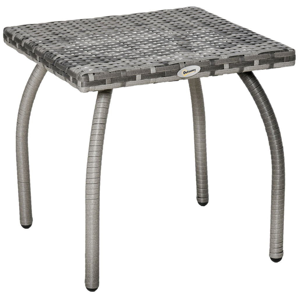 Rattan Wicker End Table All-Weather Side Table for Outdoor Garden Balcony Backyard Gray