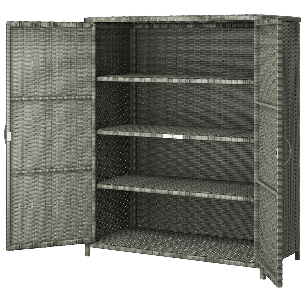 Rattan Wicker Outdoor Storage Cabinet with 4 Shelves and 2 Doors for Garden Pool Towel Storage, Dark Gray
