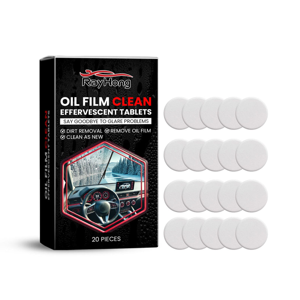 Rayhong Glass Oil Film Cleaning Tablet, Front Inner Windshield Oil Film Removing Stain Brightening Cleaning Tablet