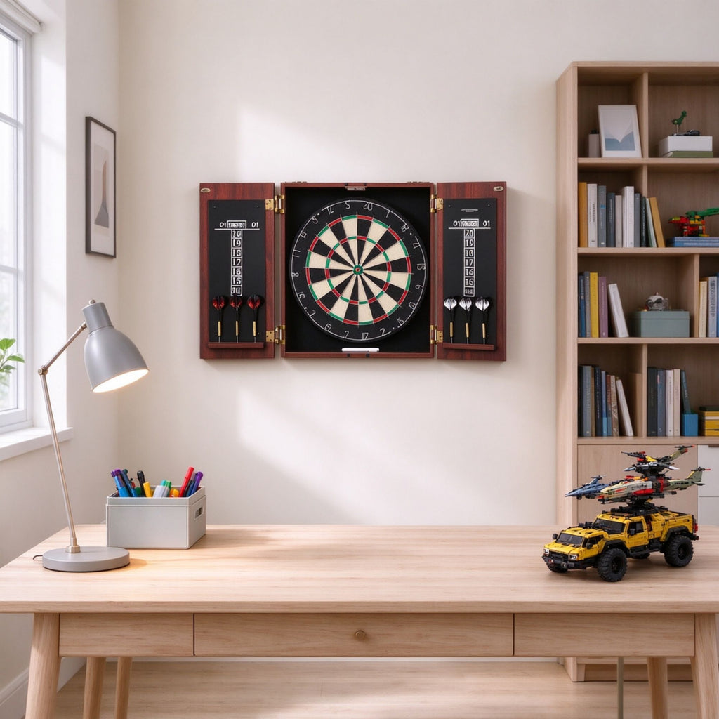 Ready-to-Play Dartboard and Cabinet Set, Official Size Dartboard Cabinet, Perfect for Cricket Games