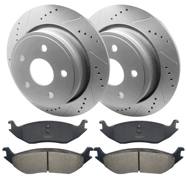 Rear Drill Slot Brake Rotors And Ceramic Pads For Aspen Dodge Durango Ram 1500
