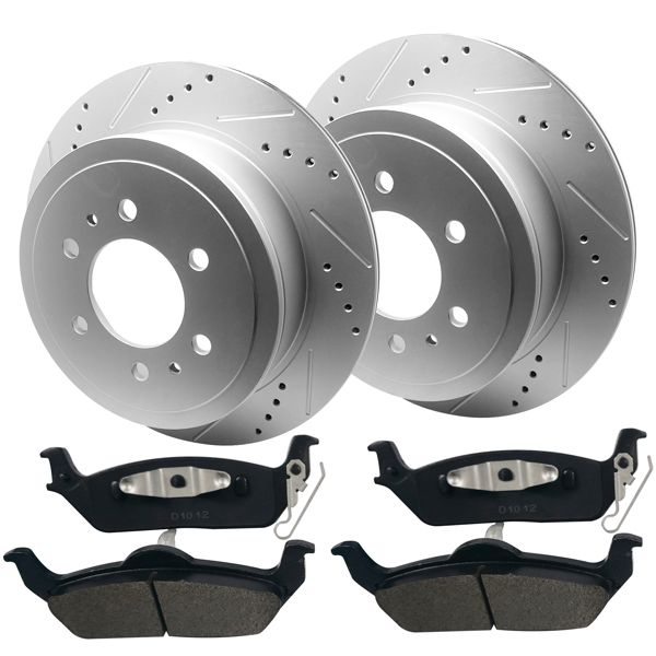 REAR Drilled Brake Rotors Ceramic Brake Pads for Ford F-150 Lincoln Mark LT