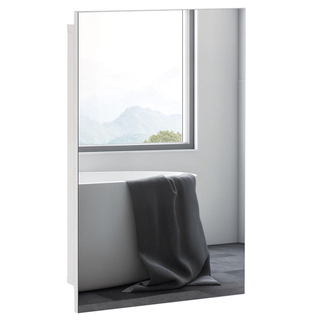 Recessed Medicine Cabinet with Mirror, Bathroom Mirror Cabinet Wall Mounted with Single Door and Storage Shelves, White