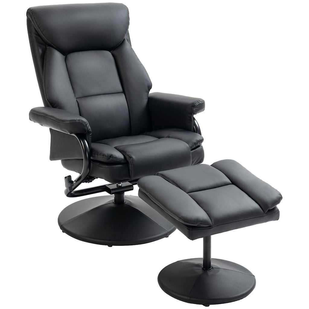 Recliner Chair with Ottoman 360 Swivel Adjustable Backrest Faux Leather Black