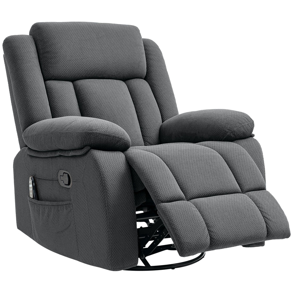 Recliner Massage Armchair with Heat, Oversized Swivel Rocker with Footrest, Remote and Side Pockets, Gray