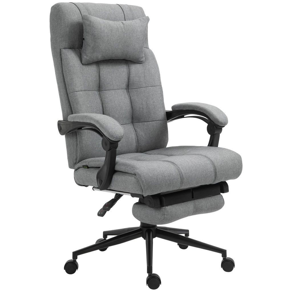 Recliner Office Chair Adjustable with Footrest Headrest Lumbar Support Ergonomic Light Gray