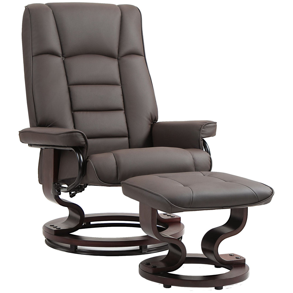 Recliner with Ottoman, Swivel Base and Adjustable High Back, Faux Leather Armchair Chair, Brown