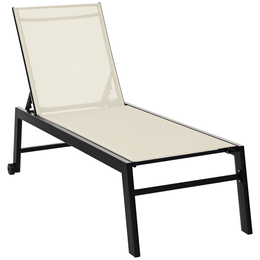 Reclining Chaise Lounge, Outdoor Wooden, White, Wheels, Adjustable Backrest