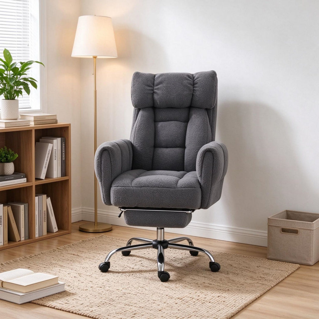 Reclining Cross Back Office Chair, Wide Seat Desk Chair with Flip-Up Armrests & Footrest, Dark Gray