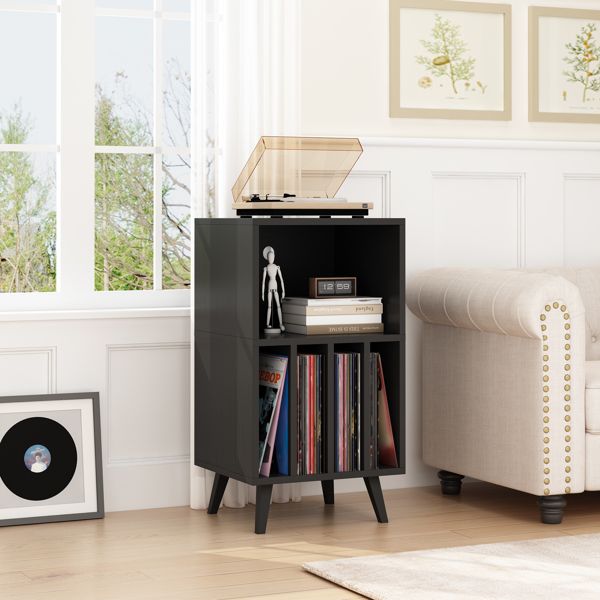 Record Player Stand, Turntable Stand with Storage, Album Storage Cabinet for Bedroom Living Room Office, Music room, Black