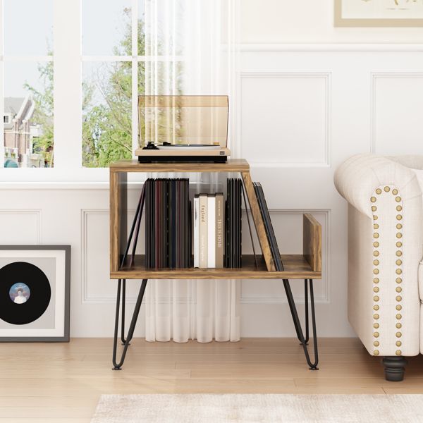 Record Player Stand, Turntable Stand with Storage, Album Storage Cabinet for Bedroom Living Room Office, Music room, Brown