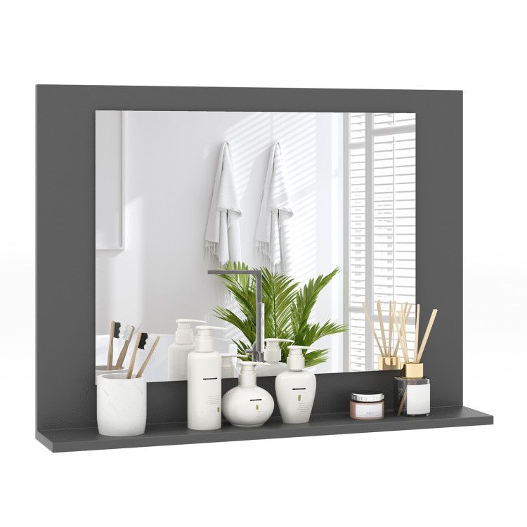 Rectangle Bathroom Mirror with Shelf 23.5 x 17.5 Inch and Wood Frame