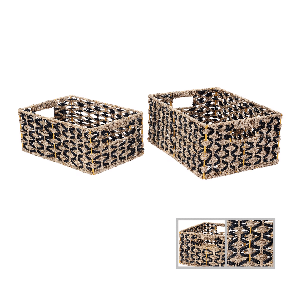 Rectangle Hand Weaved Wicker Baskets Setof2