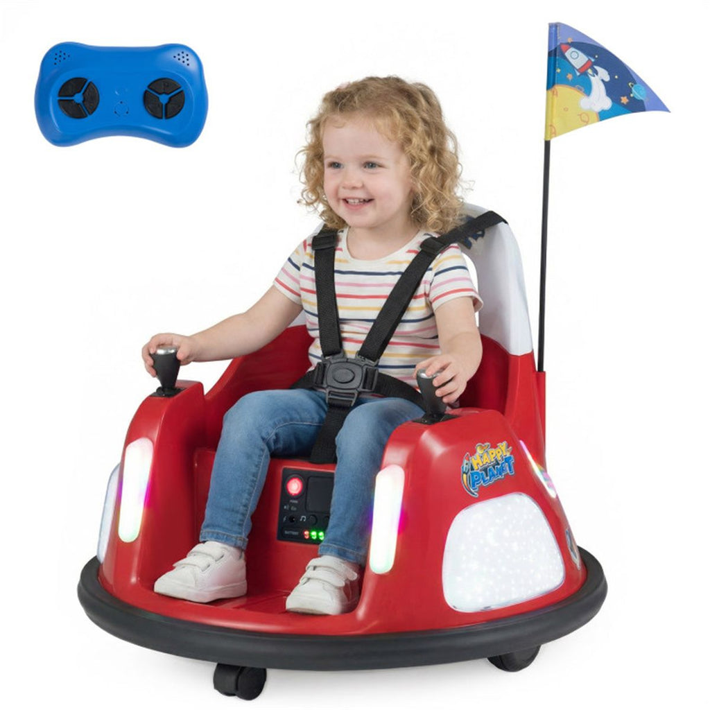 Red 5-Point Seat Belt Kids Bumper Car with Flashing Lights & Music, Safe 0.7-1.2 MPH Ride-On Toy for Boys & Girls