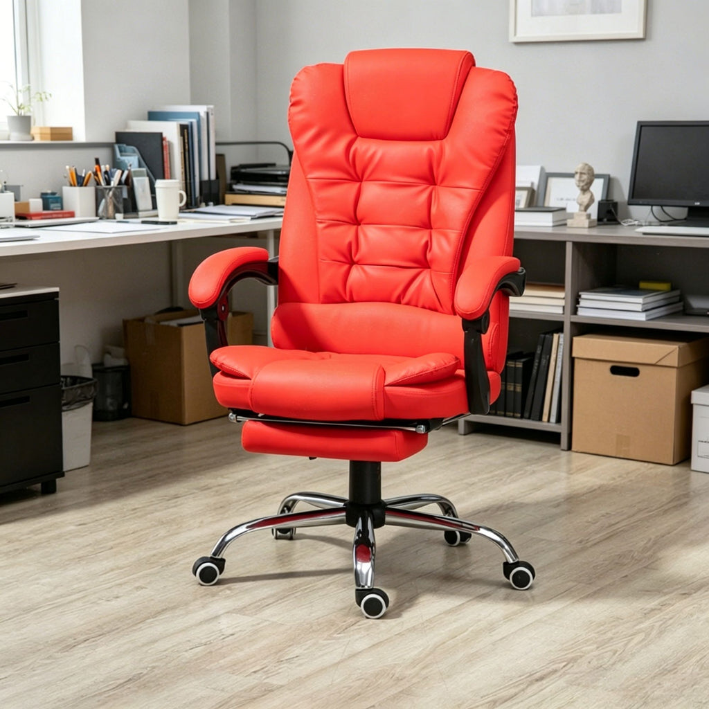Red Executive Office Chair High Back Reclining Computer Chair with Footrest And Armrest for Comfortable Seating in Home Or Office