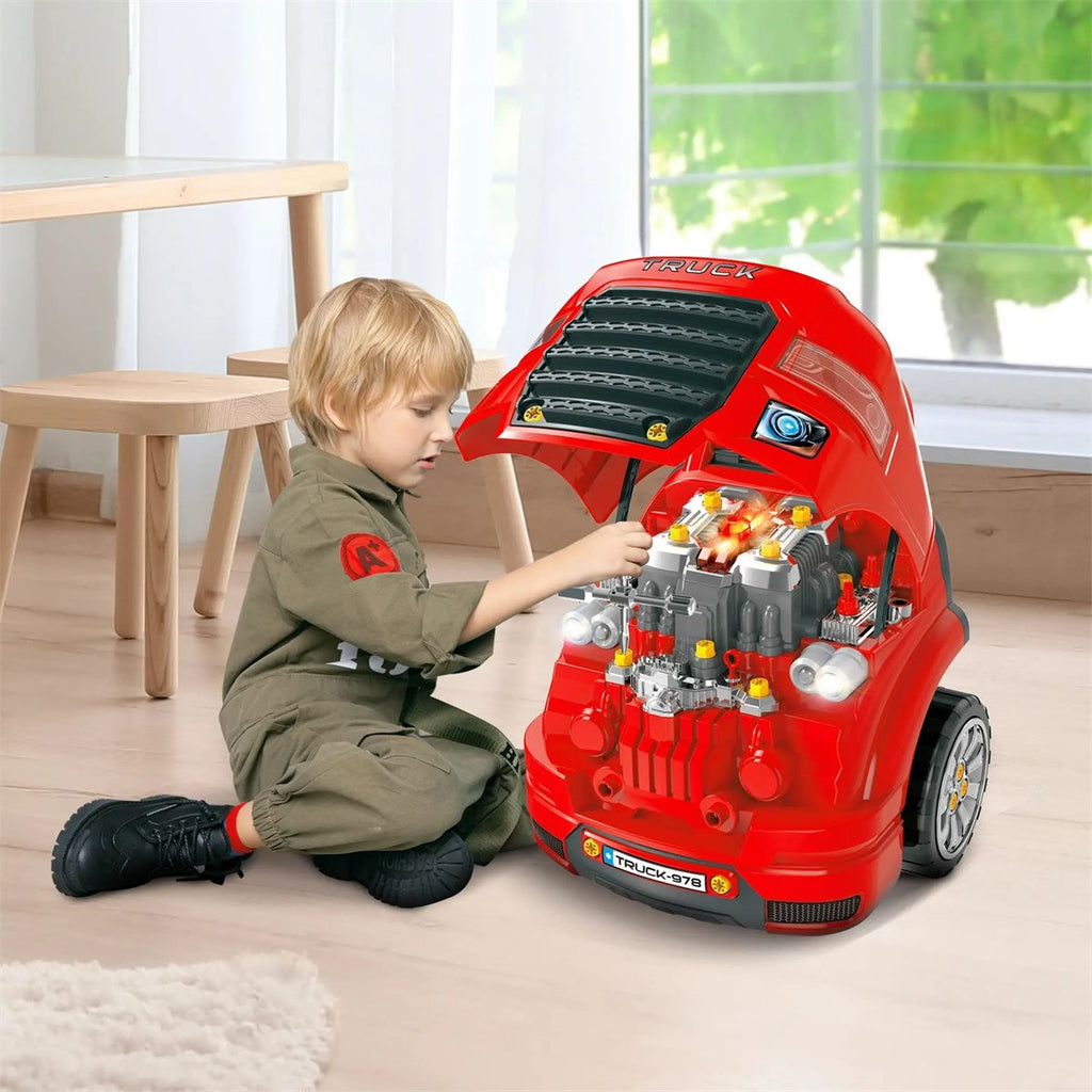 Red Kids Truck Mechanic Repair Truck Set for 3-5 Yr Toddlers