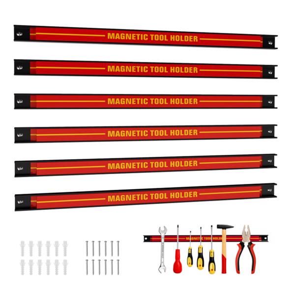 Red Magnetic Tool Organizer Strips (6-Pack) - Carbon Steel Construction, Ideal for Clutter-Free Workspace