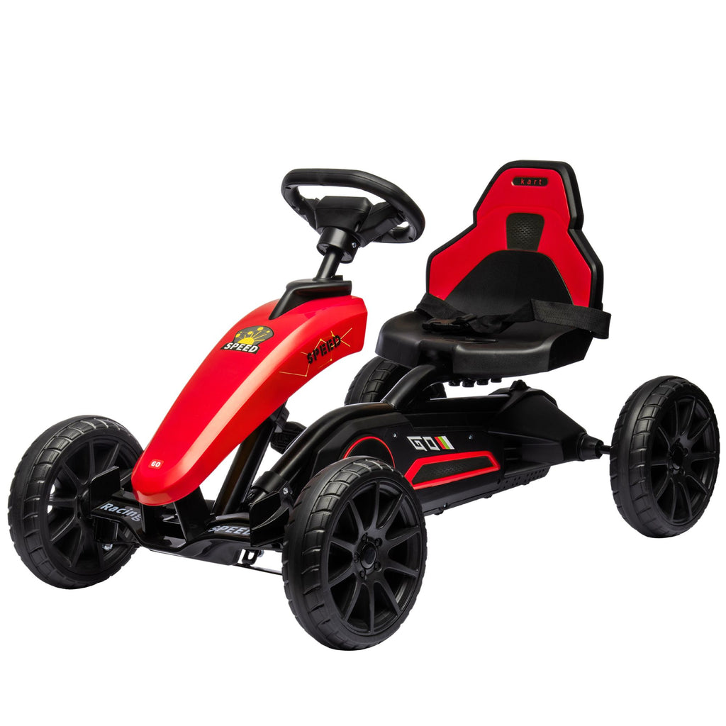 Red Pedal Go Kart for Kids with Durable Swing Axle and Shock-Absorbing Wheels