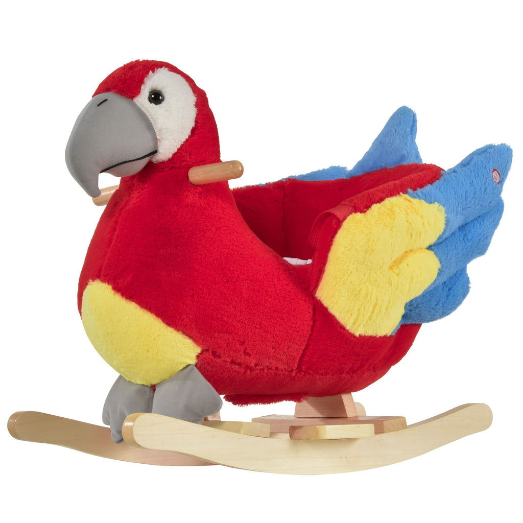 Red Plush Parrot Rocking Horse for Toddlers, Musical Rocker Toy, Soft & Vibrant Nursery Decor, 18-36 Months