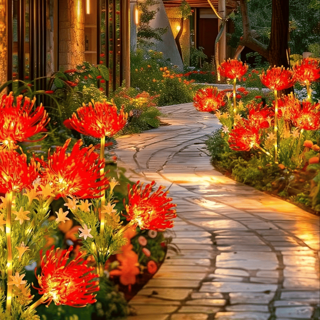 Red solar lantern with glowing flowers and stems, upgraded solar panels, solar lantern for outdoor garden decoration, courtyard decoration, and mother's gift IP4X