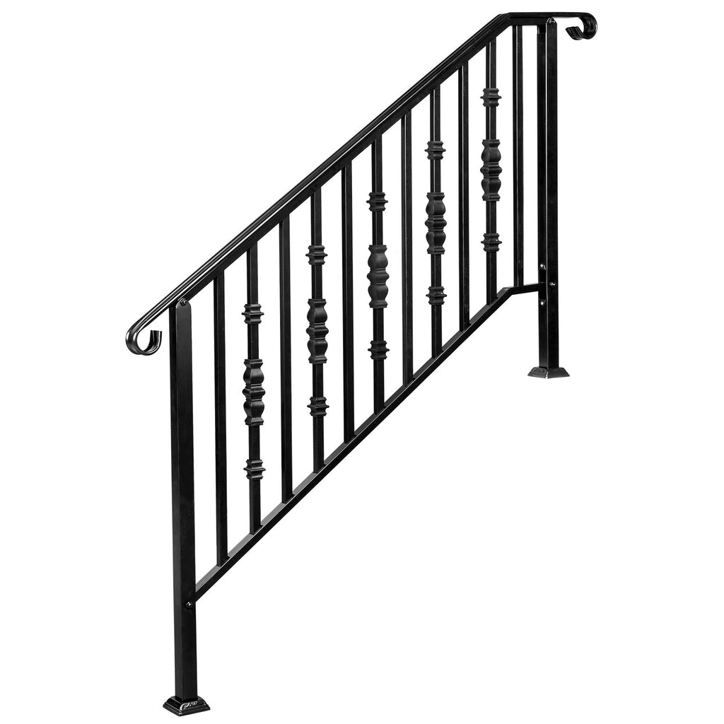 [Replace 22762521]Matte Black Outdoor 4 Level Iron Handrail