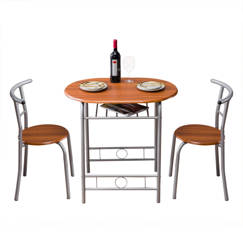 [Replace 35204938]Brown Wood Grain PVC Breakfast Table (One Table and Two Chairs)