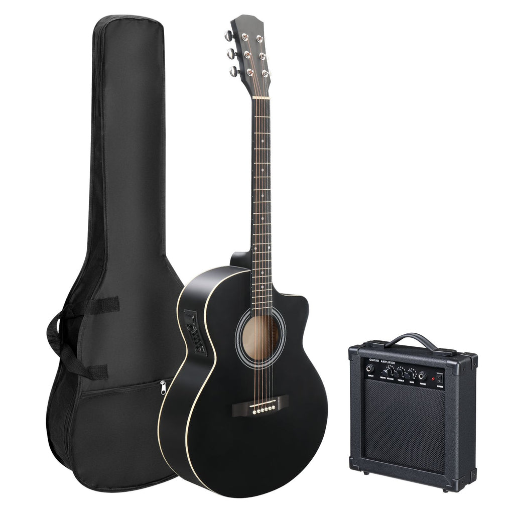Replace 37788227KMA102 41In Basswood Panel Matte Edging Folk Guitar with 15W Amplifier Bag Tuner and other Accessories Black