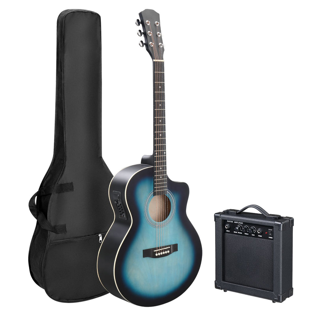 Replace 43636604KMA102 41In Basswood Panel Matte Edging Folk Guitar with 15W Amplifier Bag Tuner and other Accessories Rubbed blue