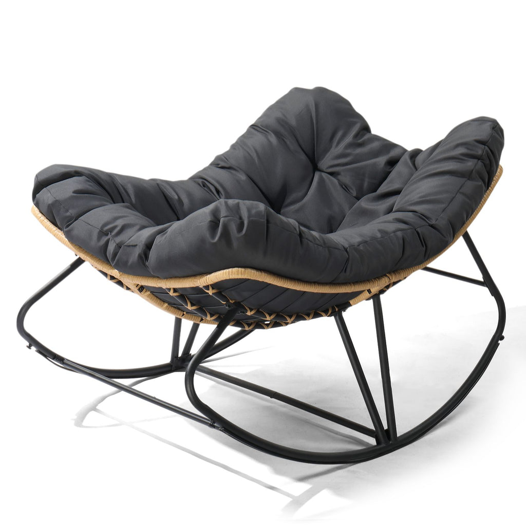 [Replace 58406521]Outdoor Rocking Chair, Oversized Patio Papasan Rocker, Comfy Reading Lounge Chair Egg Chair for Indoor Use, Patio, Porch, Garden, Dark Gray