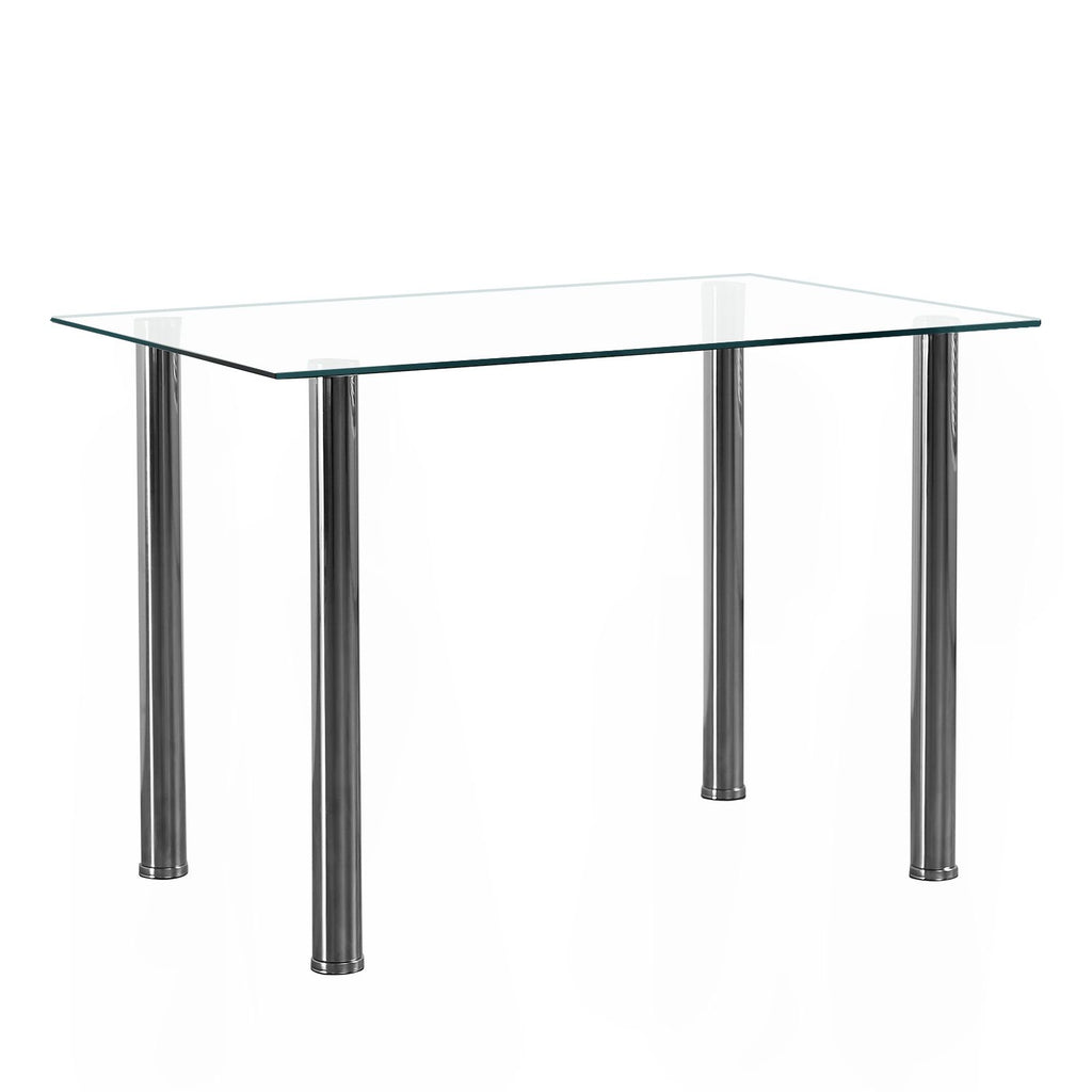 [Replace 65542081]4-seat simple rectangular cylindrical leg table tempered glass stainless steel clear glass 110 * 70 * 75cm