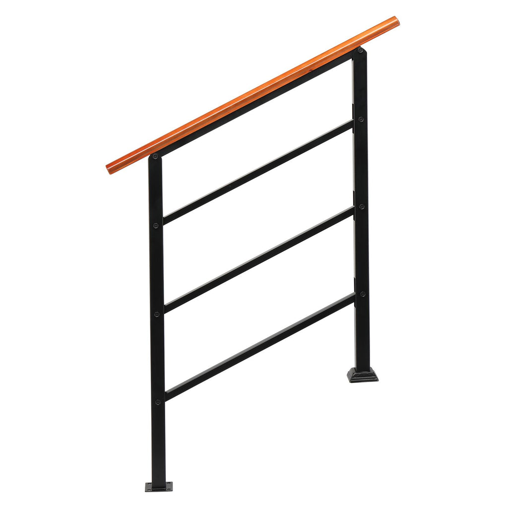 [Replace 80617397]Handrails for Outdoor Steps, Wrought Iron Solid Wood Hand Railing for Concrete Steps, Porch Steps, Wooden Steps, Fits 1 to 3 Steps