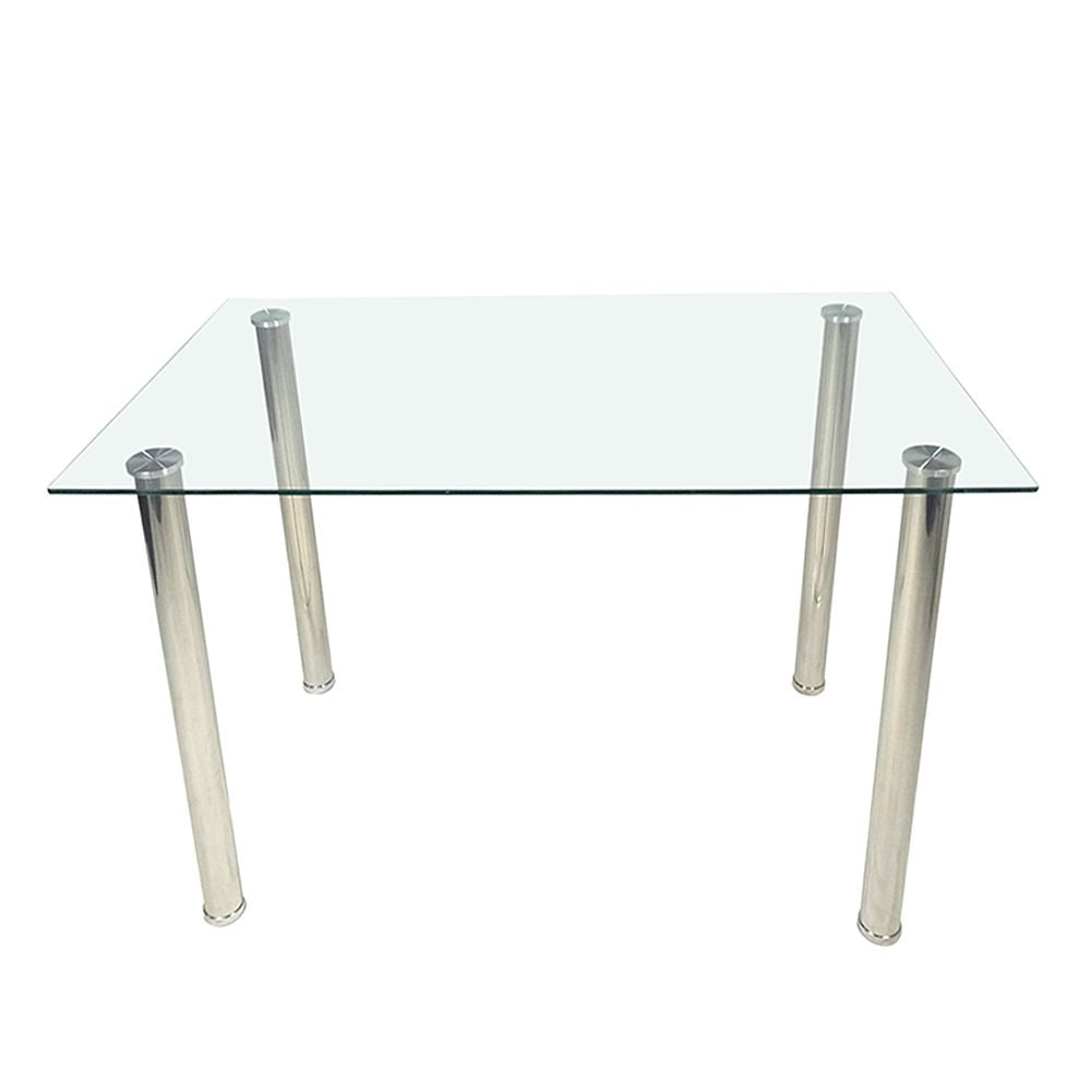 [Replace 98151741]4-seat simple rectangular cylindrical leg table tempered glass stainless steel clear glass 110 * 70 * 75cm