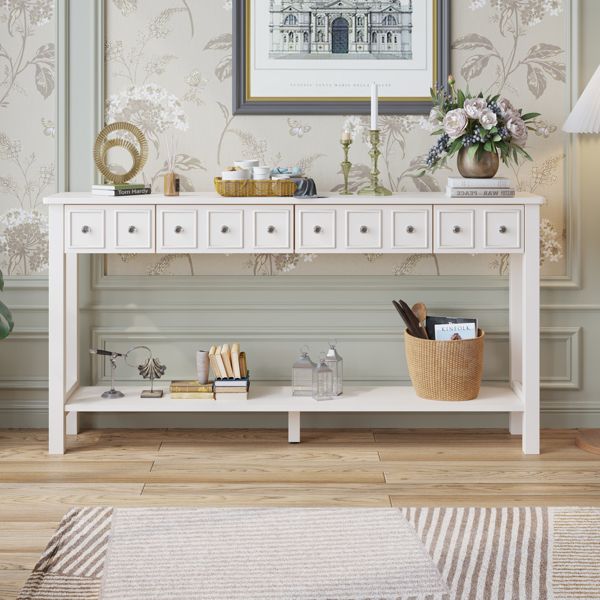 [Replace code:71522742]Long Console Table Entryway Table with Different Size Drawers and Bottom Shelf, White Narrow Storage Sofa Table for Entryway Hallway(White) Long Console Table