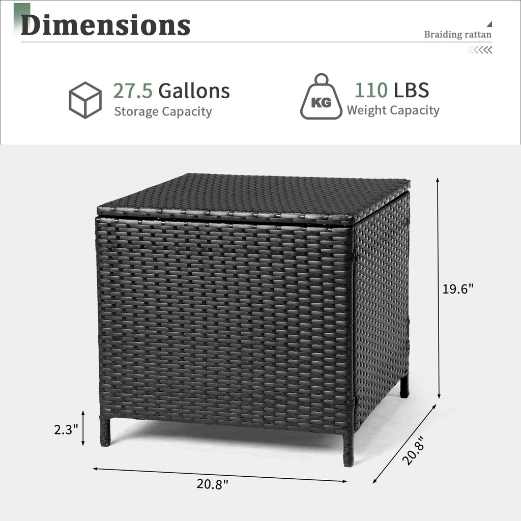 [Replace old code: 87829965] Outdoor PE Wicker Side Table with Storage, Patio Rattan End Table Square Container for Furniture Covers, Toys and Gardening Tools, Black