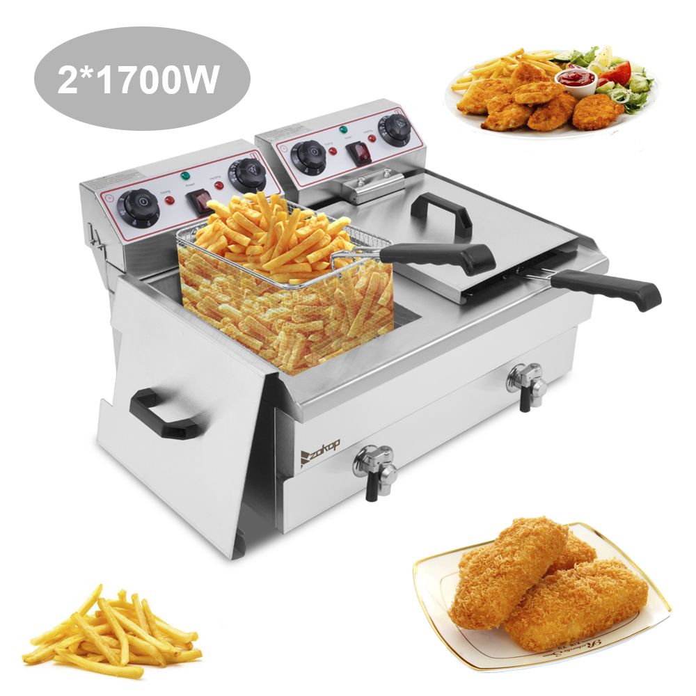 [Replace the old encoding 30593745]EH102V 16.9QT / 16L Total Capacity 24.9QT/23.6L Stainless Steel Faucet Double Tank Deep Fryer 3400W MAX (8L 8L Big Blue/Large Handle)