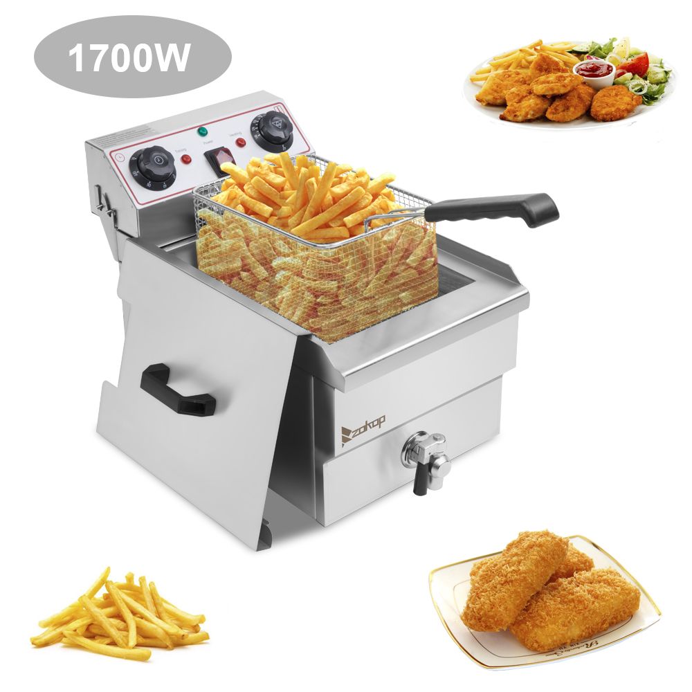 [Replace the old encoding 66757236]EH101V 8.5QT/8L Total Capacity 12.5qt/11.8l Stainless Steel Faucet Single Tank Deep Fryer 1700W Max (8L Large Fryer Blue / Large Handle)