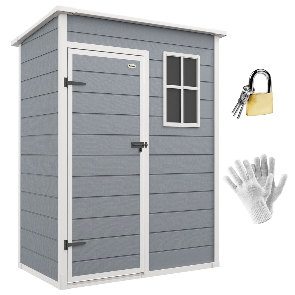 Resin Garden Shed, 5'x3' Outdoor Storage Shed with Lock, Window, Vent, Utility Tool Shed for Backyard, Patio, Gray