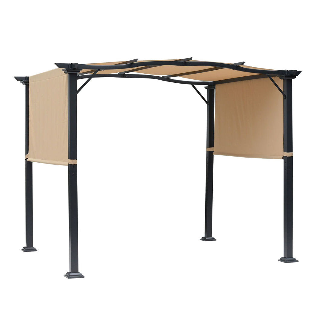 Retractable Pergola Canopy 8 x 10 Steel Frame Polyester Fabric Gazebo with Top Cover Shade Awning for Outdoor