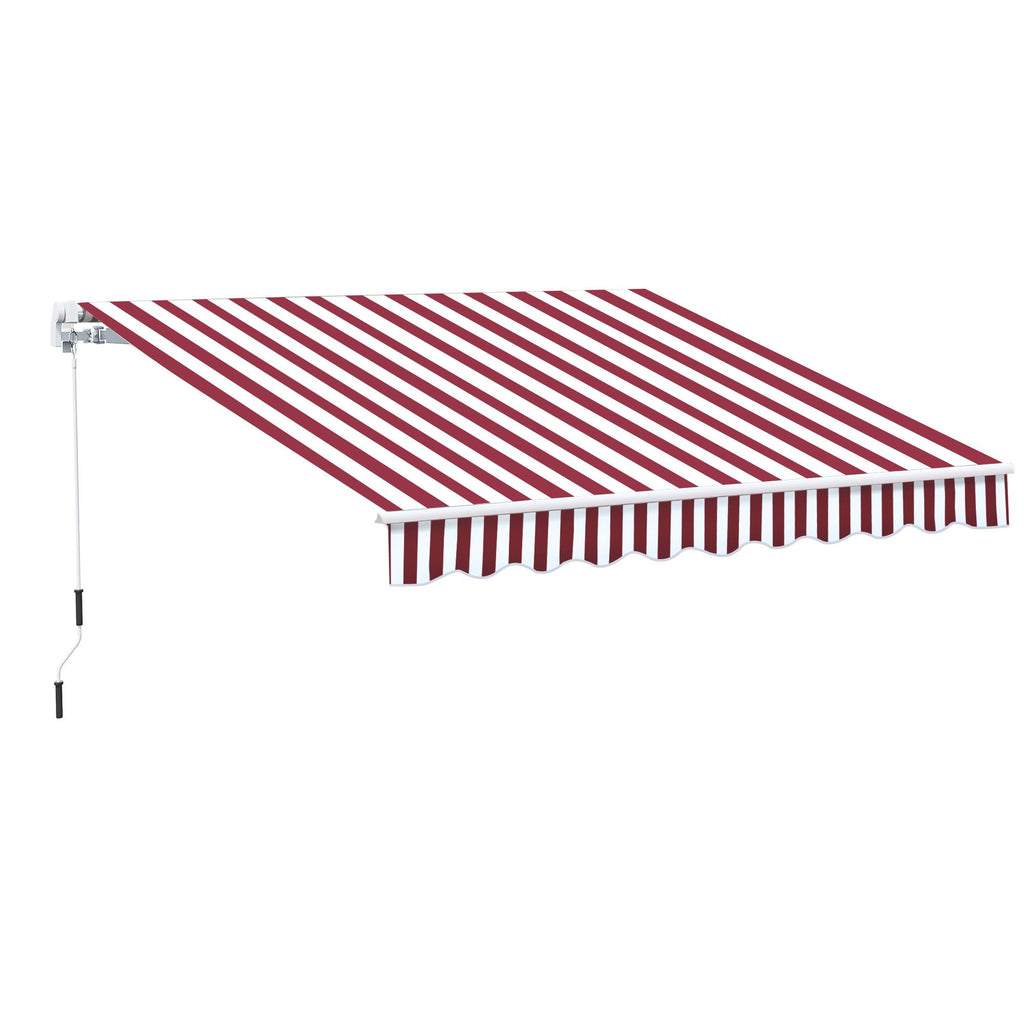 Retractable Sunshade 10x8 Ft Striped Canopy Cranking Patio Retreat for Deck & Yard in Burgundy