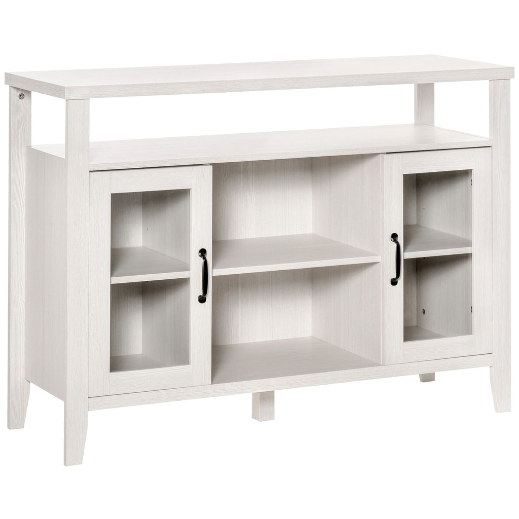 Retro Sideboard Buffet Cabinet with Storage Shelves, 2 Framed Glass Doors and Anti-Topple, White