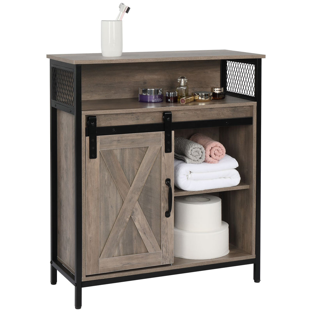Retro Style MDF With Triamine Iron Frame Sliding Door Two-Drawing Two-Layer Rack Bathroom Cabinet XH