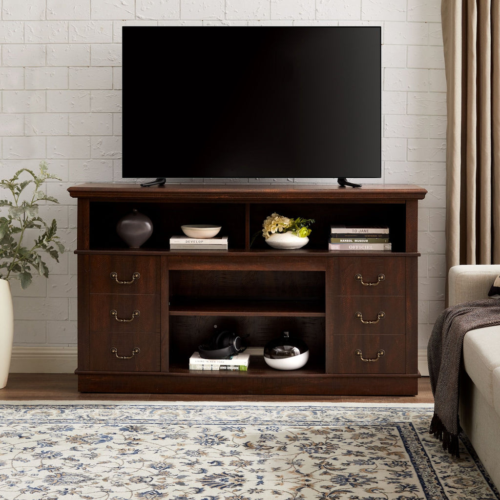 Retro TV Stand with Storage for TVs up to 65'', Mid Century Modern TV Stand & Entertainment Center with Shelf,TV Stand for Media,TV Console Table for Living Room Espresso 60"W*15.75"D*34.25"H