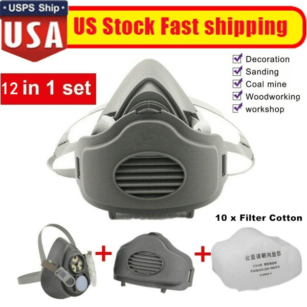 Reusable Half Face Cover Respirator Dust Mask for Woodworking Painting Welding(Logistics only For USPS.TK/TMEU only For self-pickup)