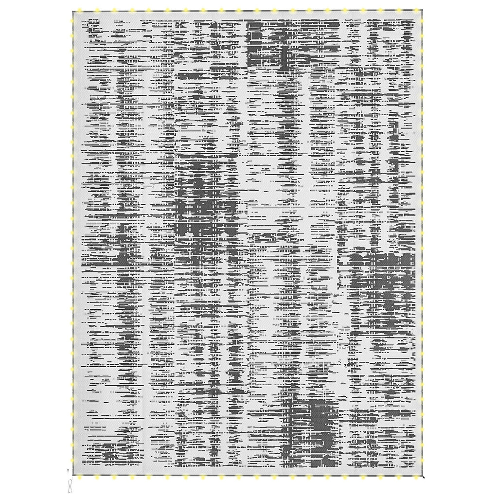 Reversible Outdoor Rug Carpet with LED Lights, Carry Bag & Ground Stakes for Backyard, Deck, Picnic, Beach, 12' x 9'