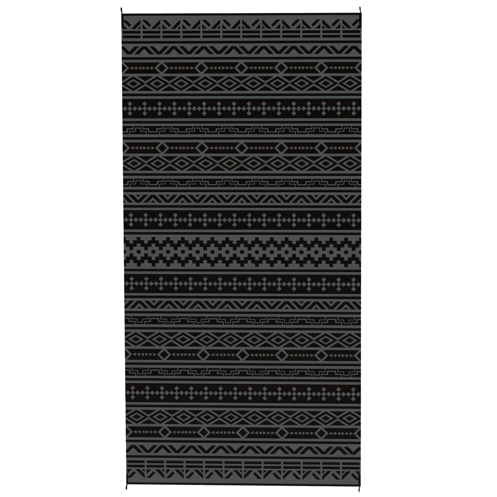 Reversible Outdoor Rug, Waterproof Plastic Straw with Carry Bag, 9' x 18', Black & Gray Geometric Wall