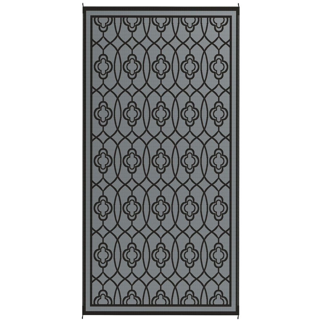 Reversible Outdoor Rug, Waterproof Plastic Straw with Carry Bag, 9' x 18', Black & Gray Lantern