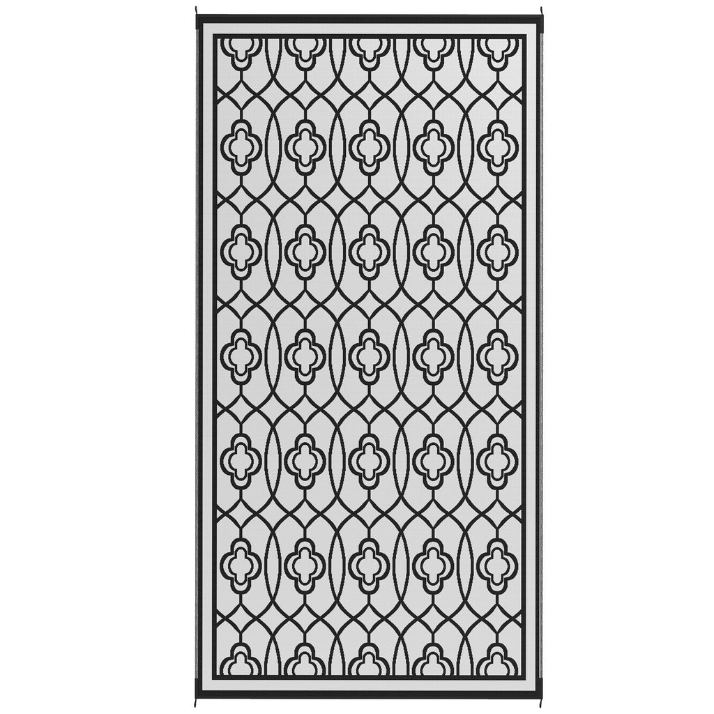 Reversible Outdoor Rug, Waterproof Plastic Straw with Carry Bag, 9' x 18', Black & Gray Lantern