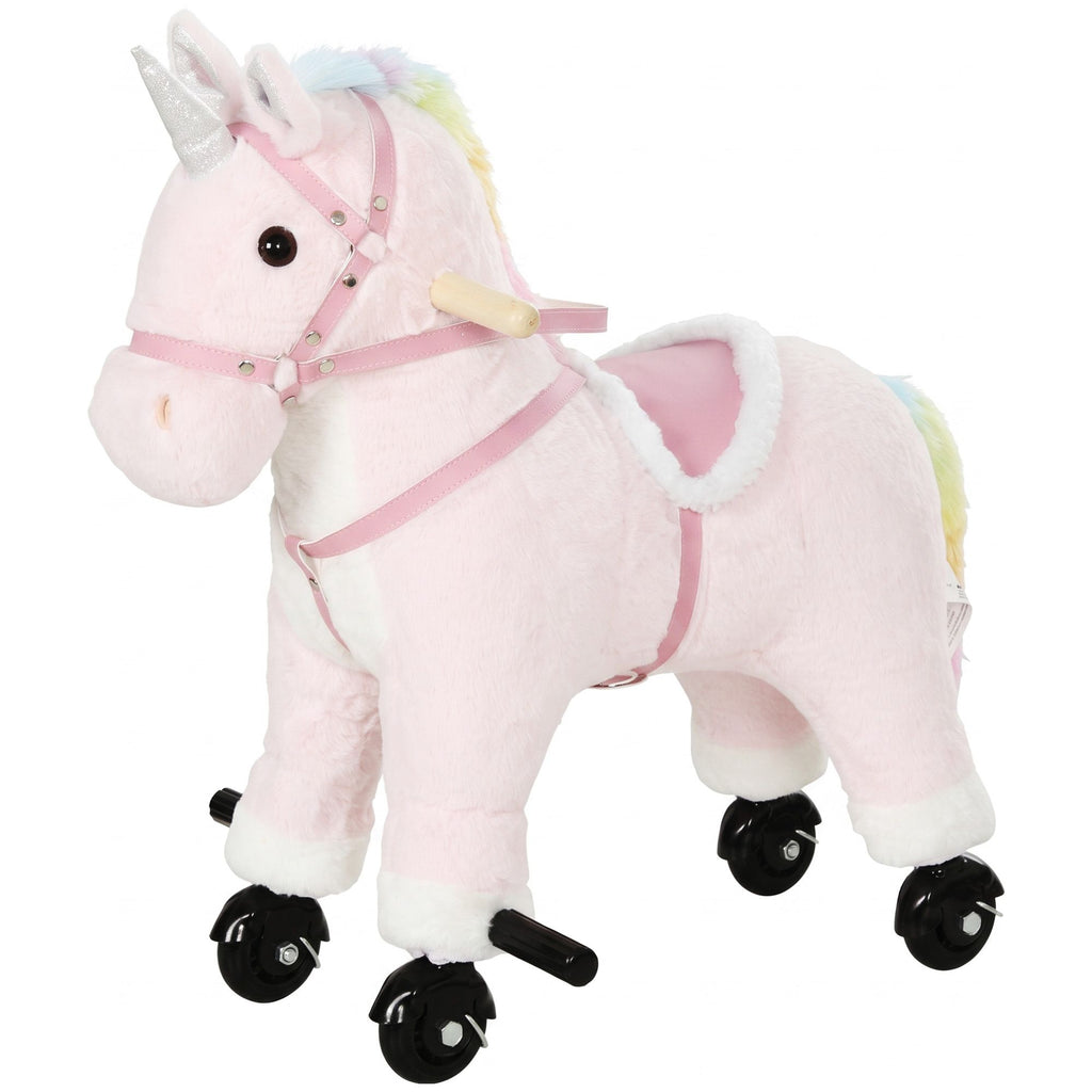 Ride on Horse for Kids 2-5 Years, 22 Inch Height Plush Ride On Pony with Wheels and Sounds for Active Play, Pink