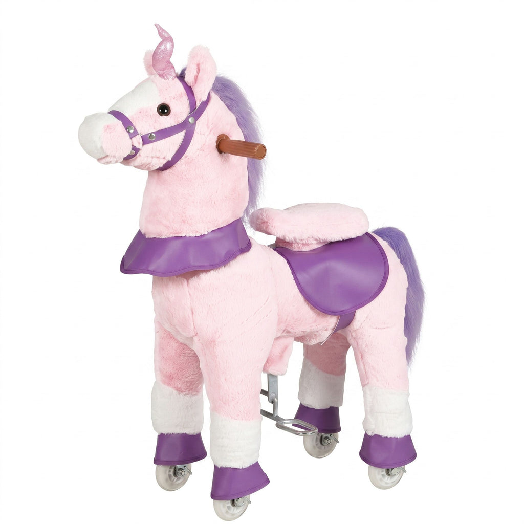 Ride on Horse for Kids 2+ Years, 29.5" Height Plush Ride On Pony Riding Horse with Rotatable Head and Sounds, Pink