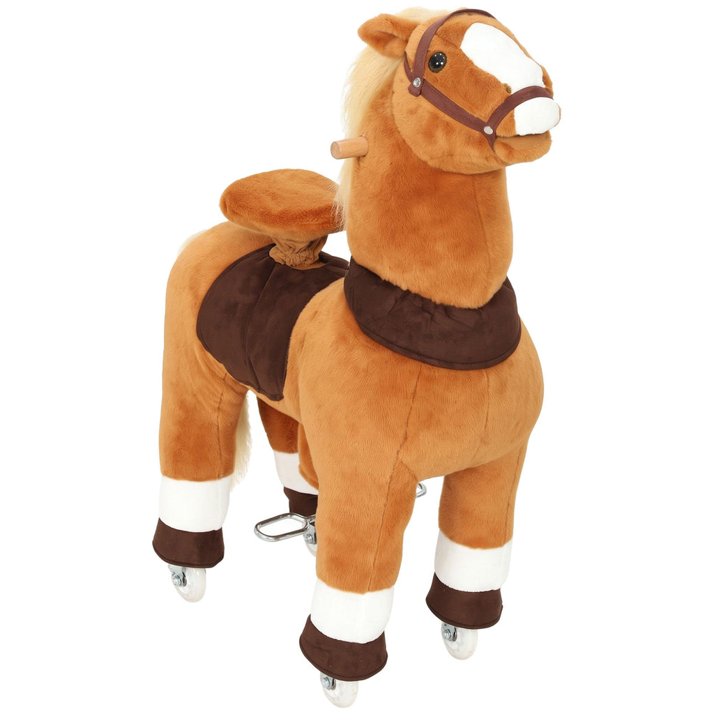 Ride on Horse for Kids 4-12 Years, 37.4 Inch Height Plush Riding Pony with Rolling Wheels for Active Play, Brown